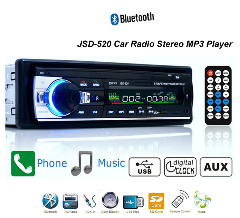 12V/24V Car Stereo FM Radio Support Bluetooth Phone MP3 Audio Player with USB/SD MMC Port