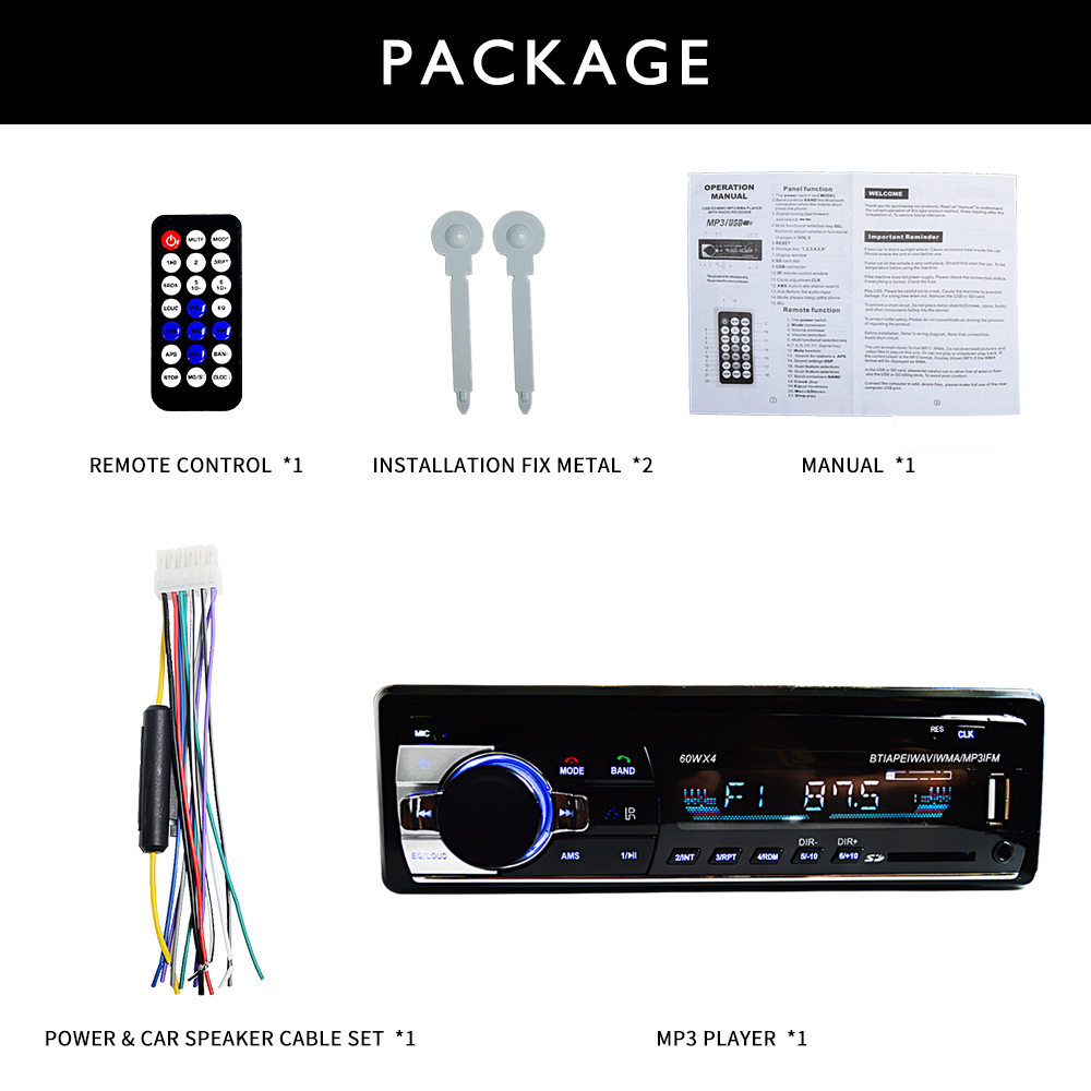 12V/24V Car Stereo FM Radio Support Bluetooth Phone MP3 Audio Player with USB/SD MMC Port