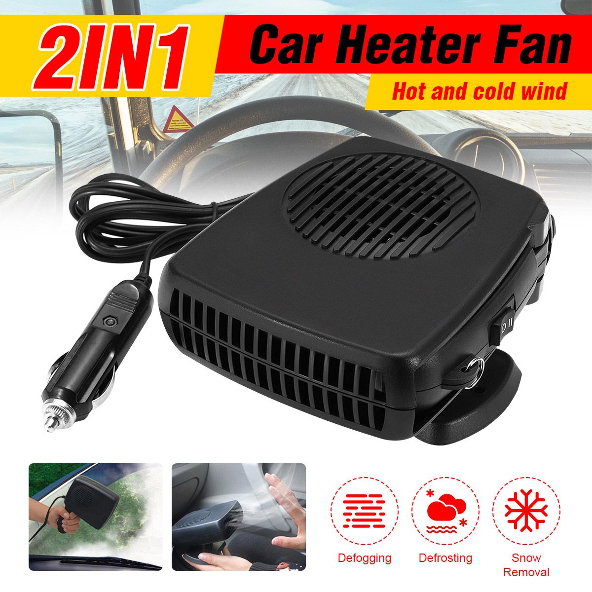 12V/24V Portable Auto Car Heater Fan Air Cooler Windscreen Demister Defroster