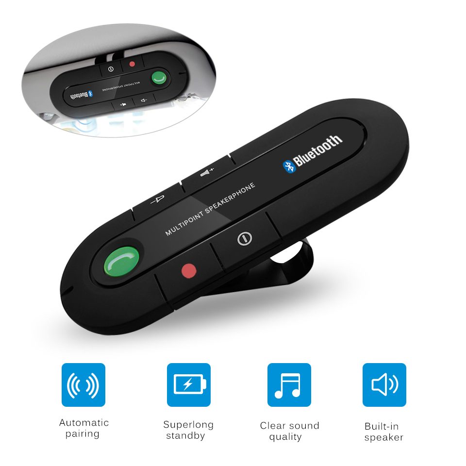 Handsfree Car Kit Wireless Bluetooth Speaker Phone MP3 Music Player Sun Visor Clip Speakerphone