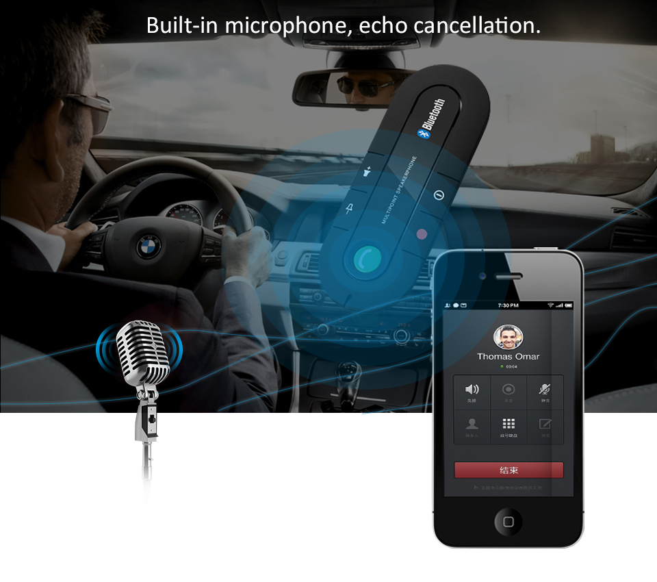 Handsfree Car Kit Wireless Bluetooth Speaker Phone MP3 Music Player Sun Visor Clip Speakerphone