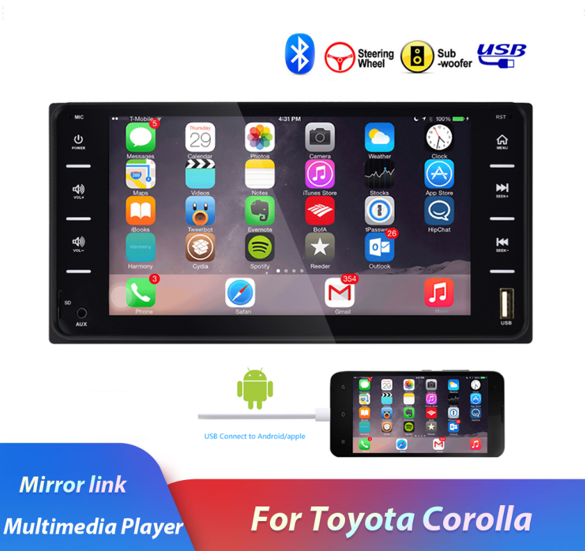2Din 7&quot;Car Radio Android/IOS MirrorLink Bluetooth USB MP5 Multimedia Player For Toyota Corolla