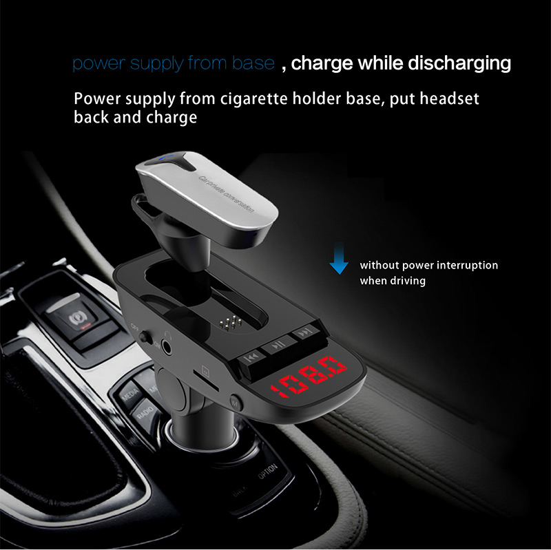Car Kit Wireless Bluetooth Business Headset FM/TF Card MP3 Player Dual USB Car Charger