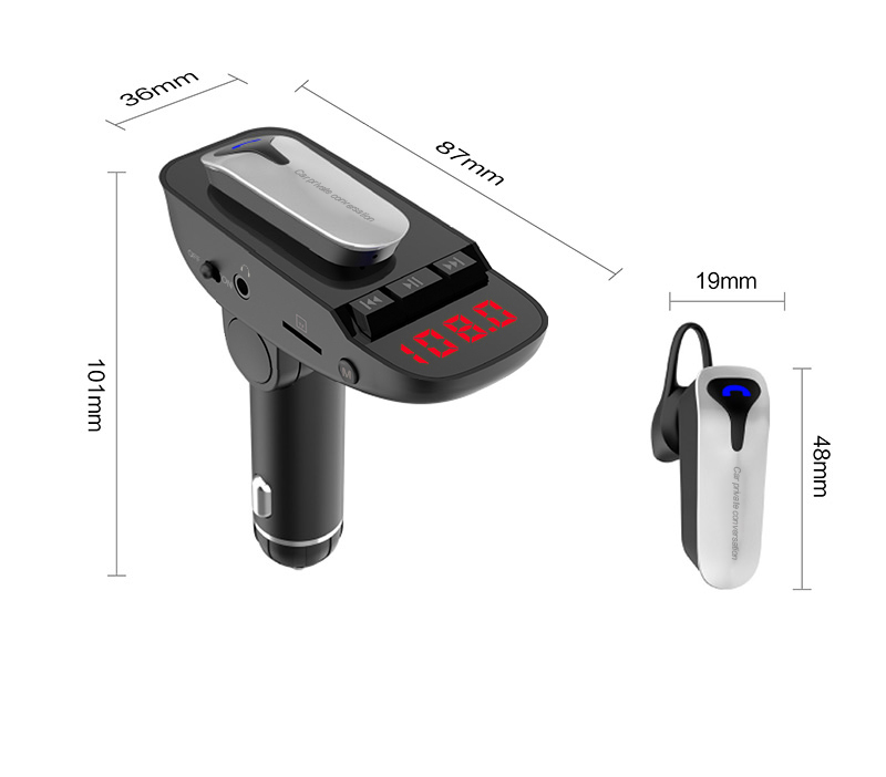 Car Kit Wireless Bluetooth Business Headset FM/TF Card MP3 Player Dual USB Car Charger