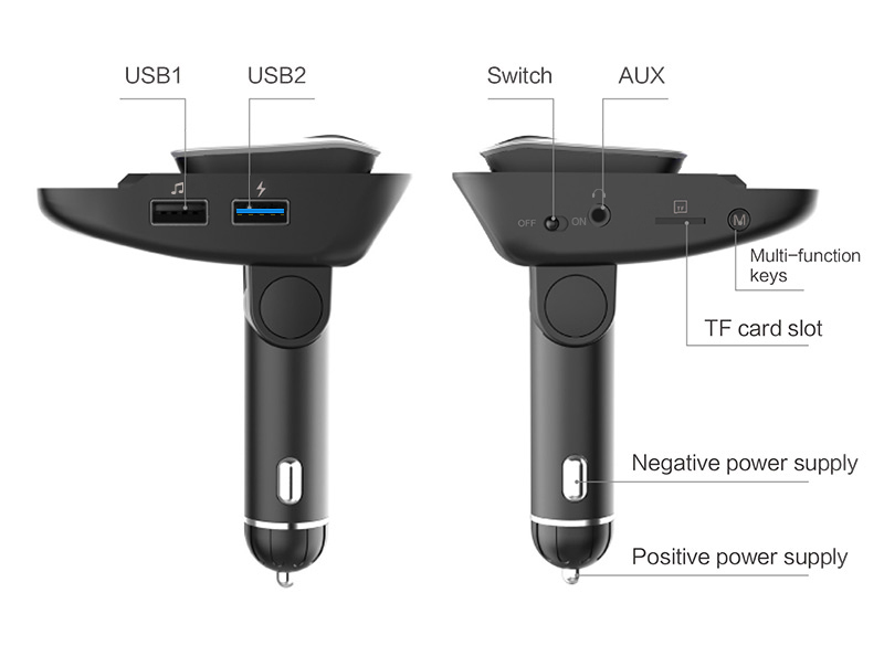 Car Kit Wireless Bluetooth Business Headset FM/TF Card MP3 Player Dual USB Car Charger