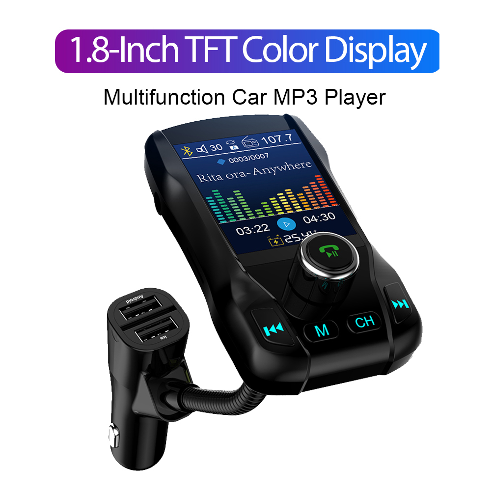 1.8Inch Color Screen Car MP3 Music Player Bluetooth FM Transmitter Aux Audio Output Car Charger