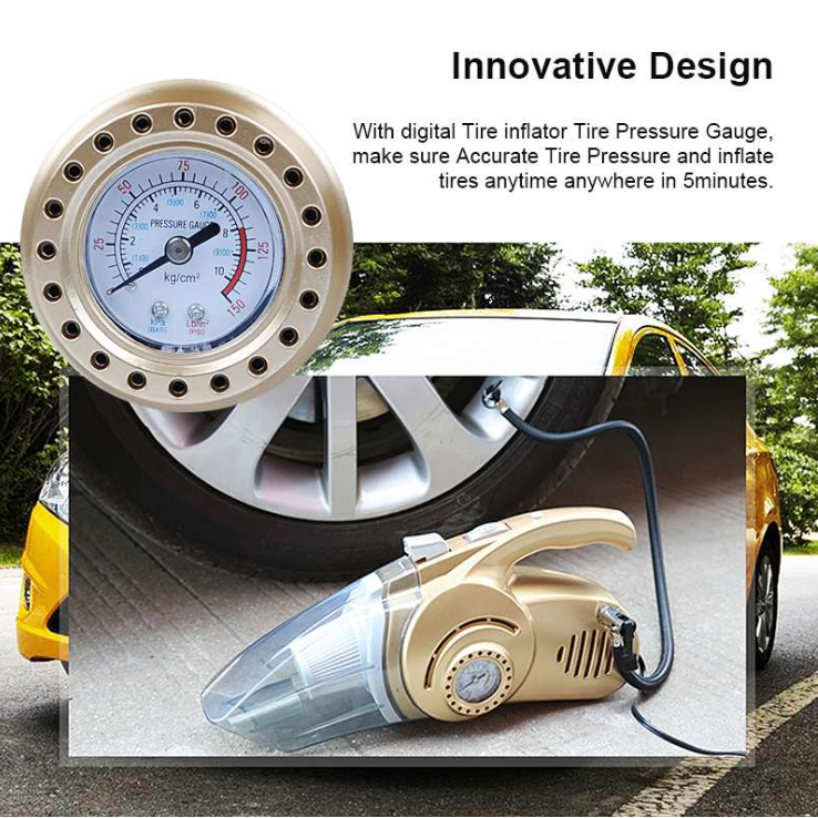 4in1 Car Vacuum Cleaner 120W Portable Handheld Wet and Dry Dual Use Car Tire Filling Pump 12V