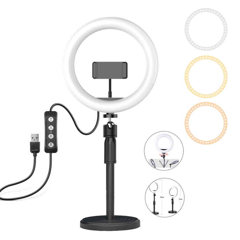 3Modes USB Dimmable LED Ring Vlog Selfie Photography Video Lights Youtube Live Fill light Bracket