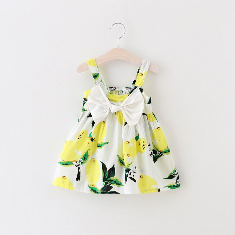 Toddler Fruit Lemon Bowknot Girl&apos;s Sunsuit Slip Dresses Fashion GG144A yellow 9 9