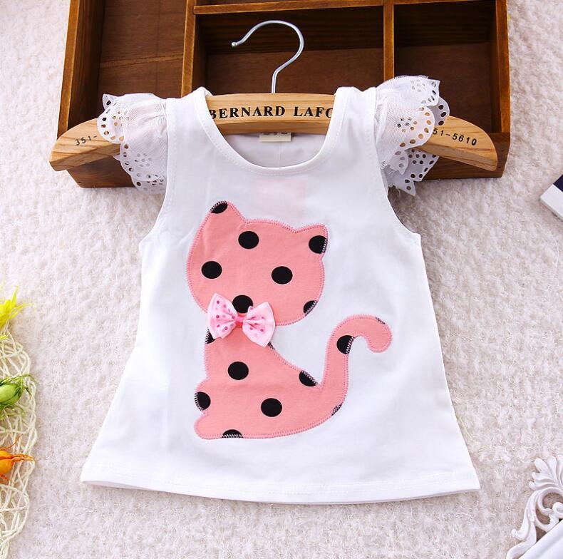 2Pcs Kids Baby Girls Cat Dot Bowknot Lace Short sleeve shirt+Dot shorts Outfits Clothes Set GX534C fuchsia 100 7
