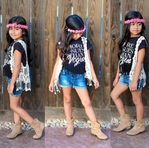 Girls' Daily Sports Geometric Tee, Cotton Summer Fall Short Sleeves Chinoiserie Street chic