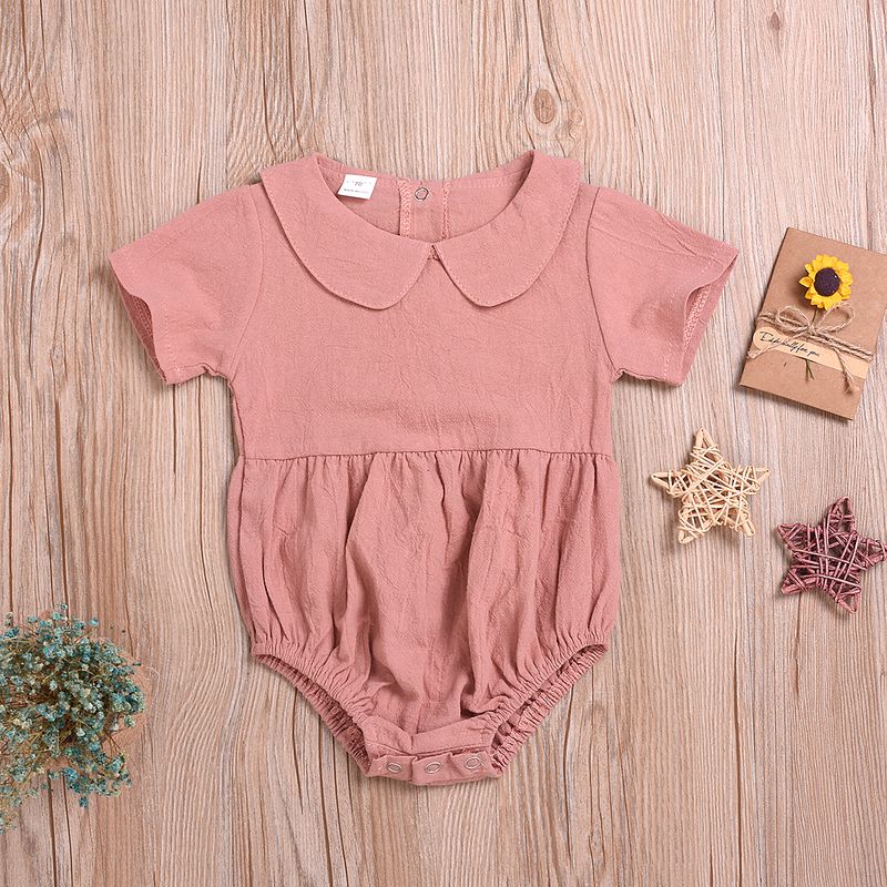 Newborn Infant Baby Girls Ruffle Cute Cotton And Linen Romper Bodysuit Jumpsuit Outfits