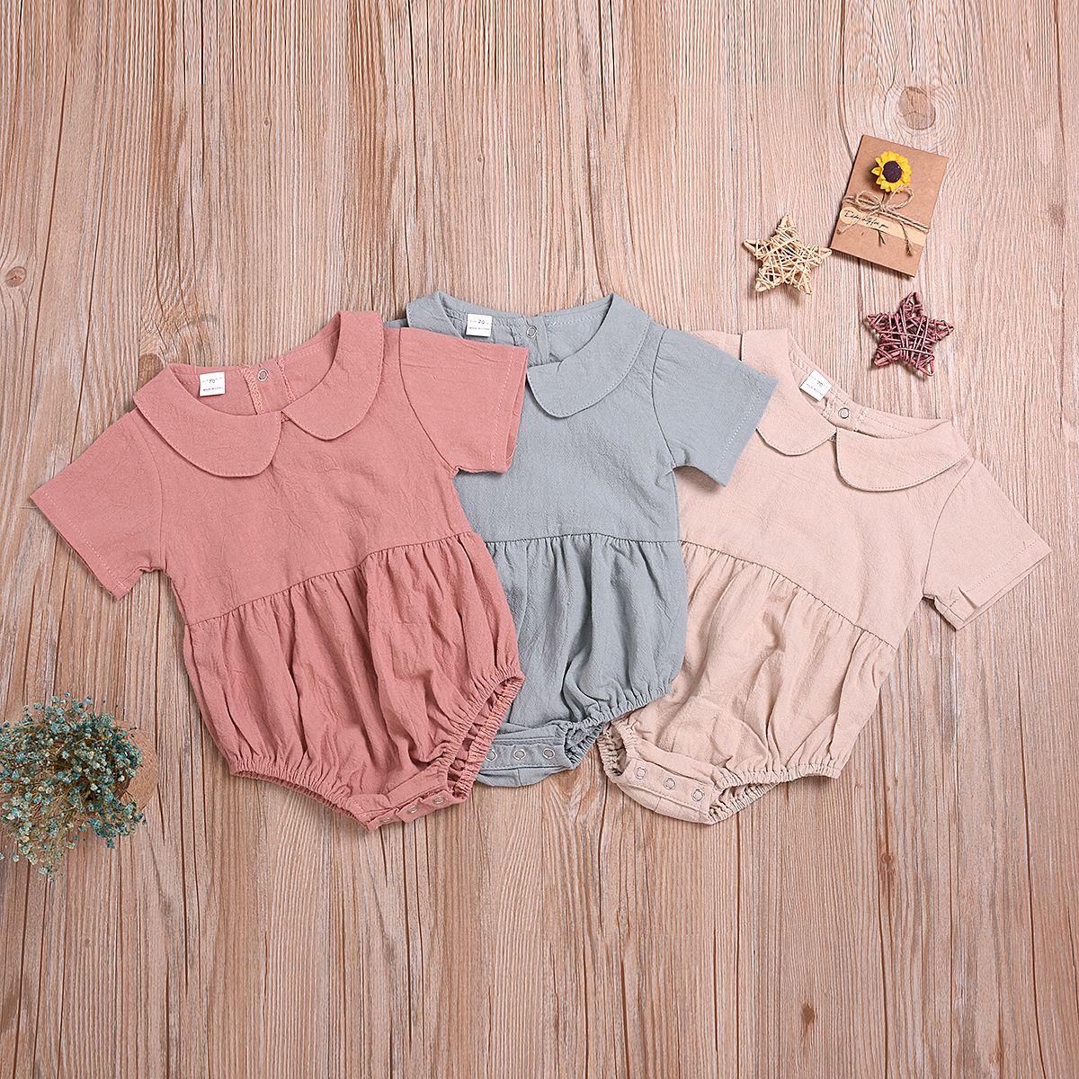 Newborn Infant Baby Girls Ruffle Cute Cotton And Linen Romper Bodysuit Jumpsuit Outfits