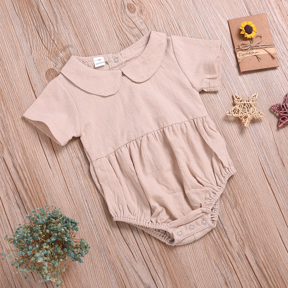 Newborn Infant Baby Girls Ruffle Cute Cotton And Linen Romper Bodysuit Jumpsuit Outfits