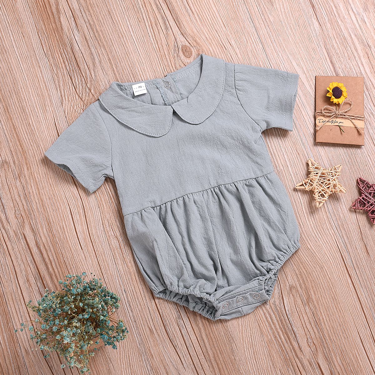 Newborn Infant Baby Girls Ruffle Cute Cotton And Linen Romper Bodysuit Jumpsuit Outfits