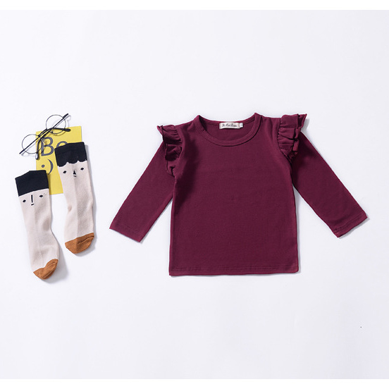 Toddler Kid Baby Girls Ruffle Lace Long Sleeve Top Shirt Blouse  Clothes Casual White/Black/Wine Red