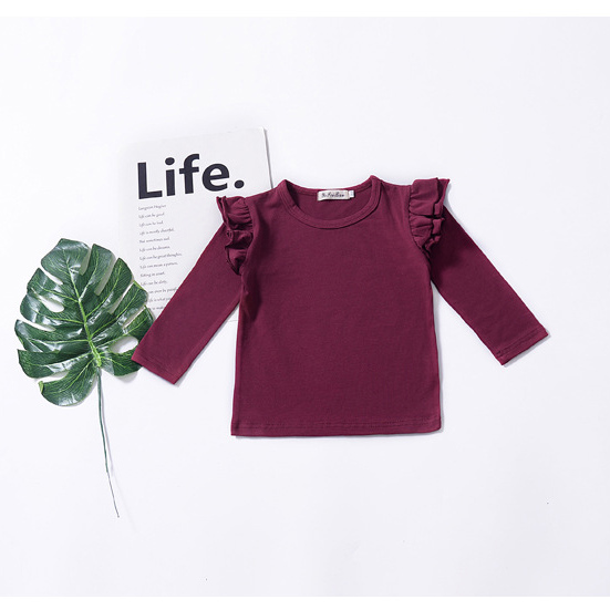 Toddler Kid Baby Girls Ruffle Lace Long Sleeve Top Shirt Blouse  Clothes Casual White/Black/Wine Red