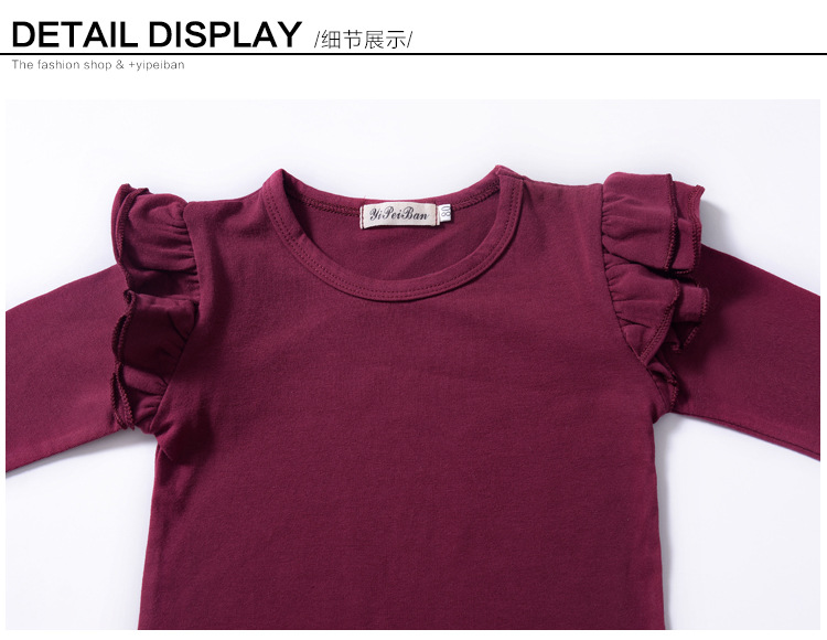Toddler Kid Baby Girls Ruffle Lace Long Sleeve Top Shirt Blouse  Clothes Casual White/Black/Wine Red