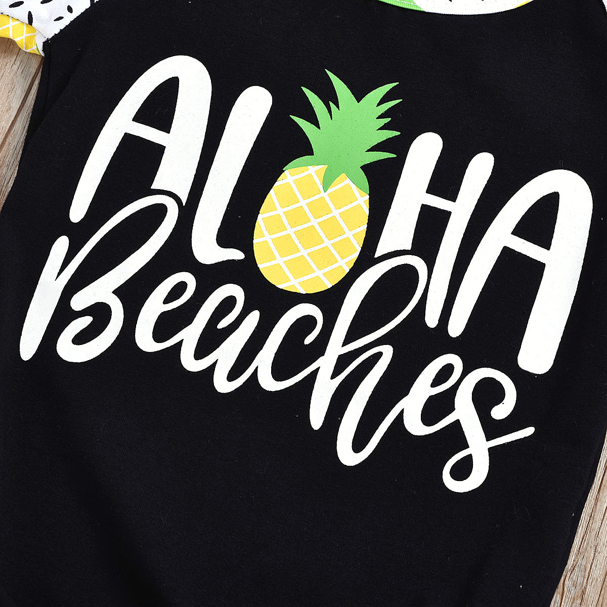 Toddler Kids Baby Girls Color Matching Pineapple Sunflower T-shirt Tops+Denim Shorts Set Outfits