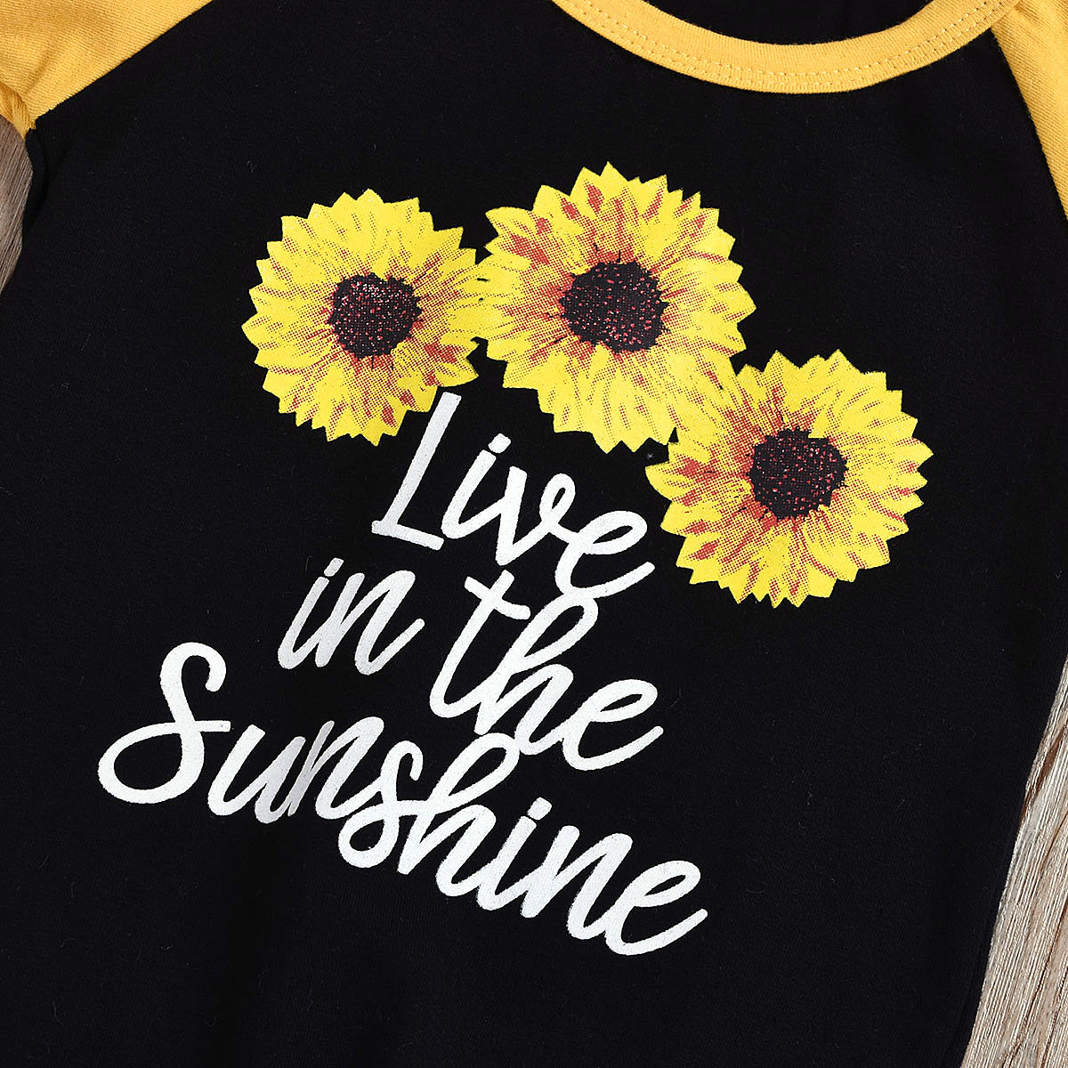 Toddler Kids Baby Girls Color Matching Pineapple Sunflower T-shirt Tops+Denim Shorts Set Outfits