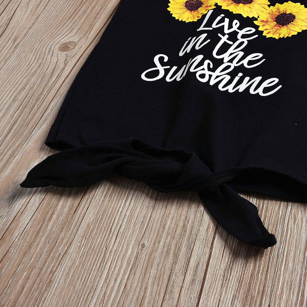 Toddler Kids Baby Girls Color Matching Pineapple Sunflower T-shirt Tops+Denim Shorts Set Outfits