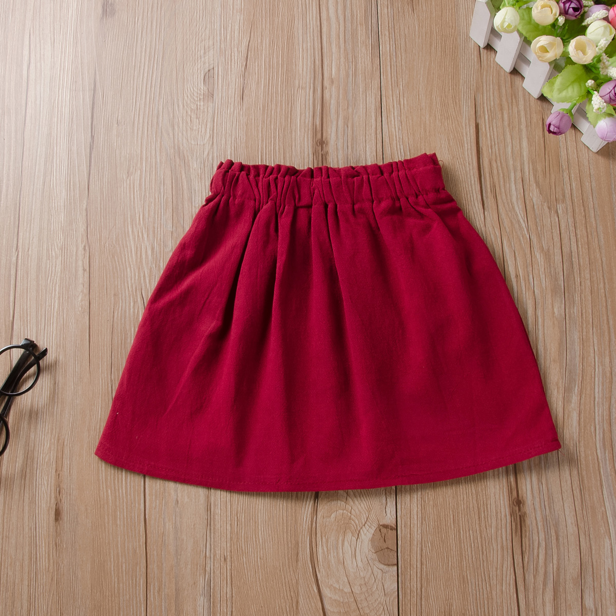 Toddler Kids Girls Button Wine Red Skirt Clothes Base Skirt A-lineskirt