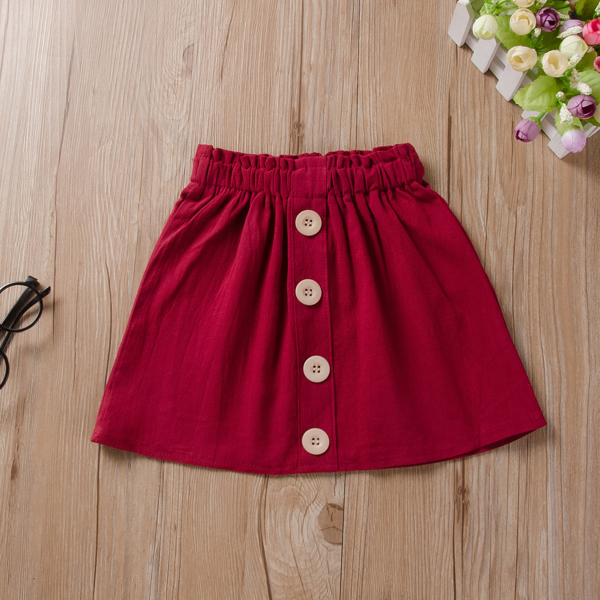 Toddler Kids Girls Button Wine Red Skirt Clothes Base Skirt A-lineskirt