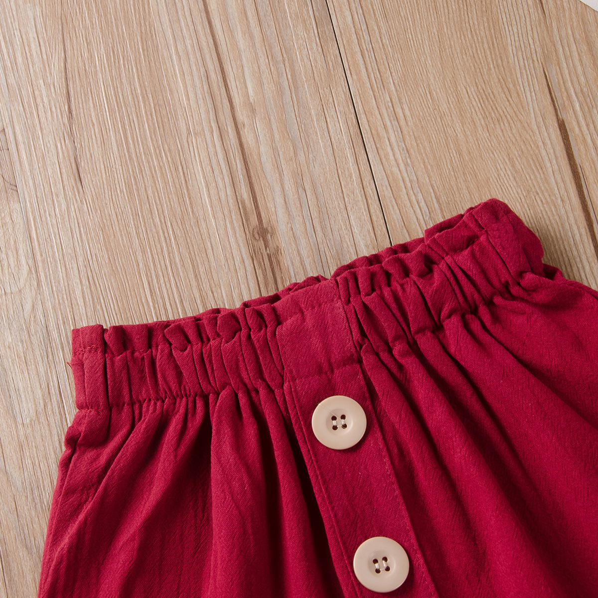 Toddler Kids Girls Button Wine Red Skirt Clothes Base Skirt A-lineskirt