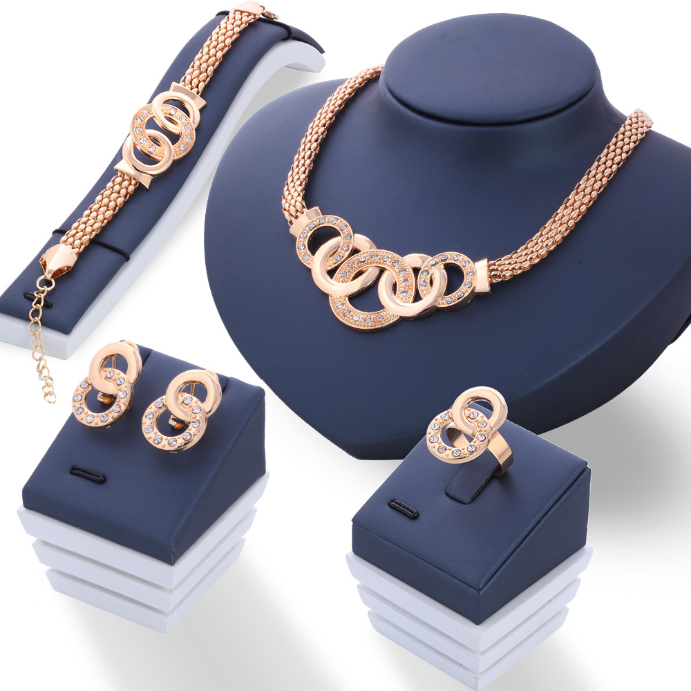 5 Pcs/Set  Necklace Pendant Earring Studs Bracelet Wedding Rings Women  Jewellery