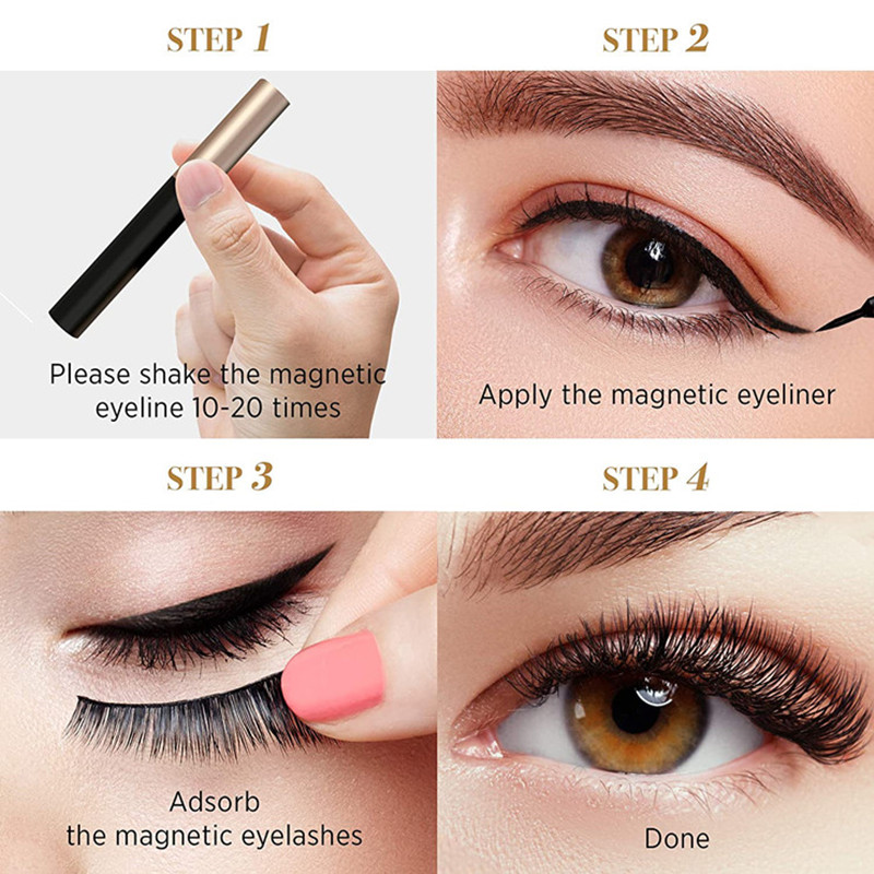 3 Pairs Magnetic Eyelashes set Magnet Liquid Eyeliner&amp; Magnetic Lashes &amp; Tweezer Set Makeup False Eyelashes Makeup Kit
