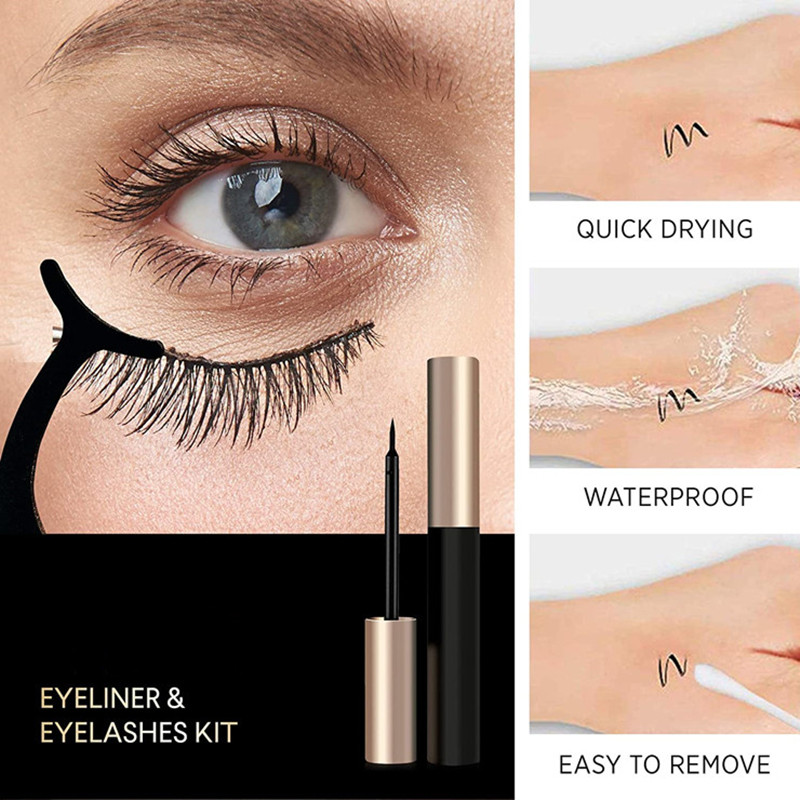 3 Pairs Magnetic Eyelashes set Magnet Liquid Eyeliner&amp; Magnetic Lashes &amp; Tweezer Set Makeup False Eyelashes Makeup Kit