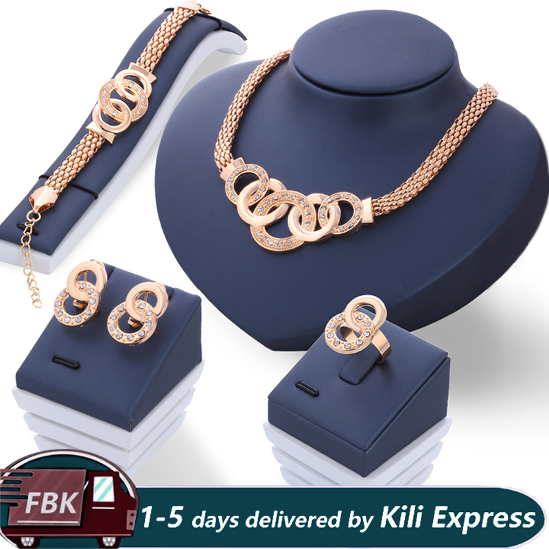 5 Pcs/Set  Necklace Pendant Earring Studs Bracelet Wedding Rings Women  Jewellery