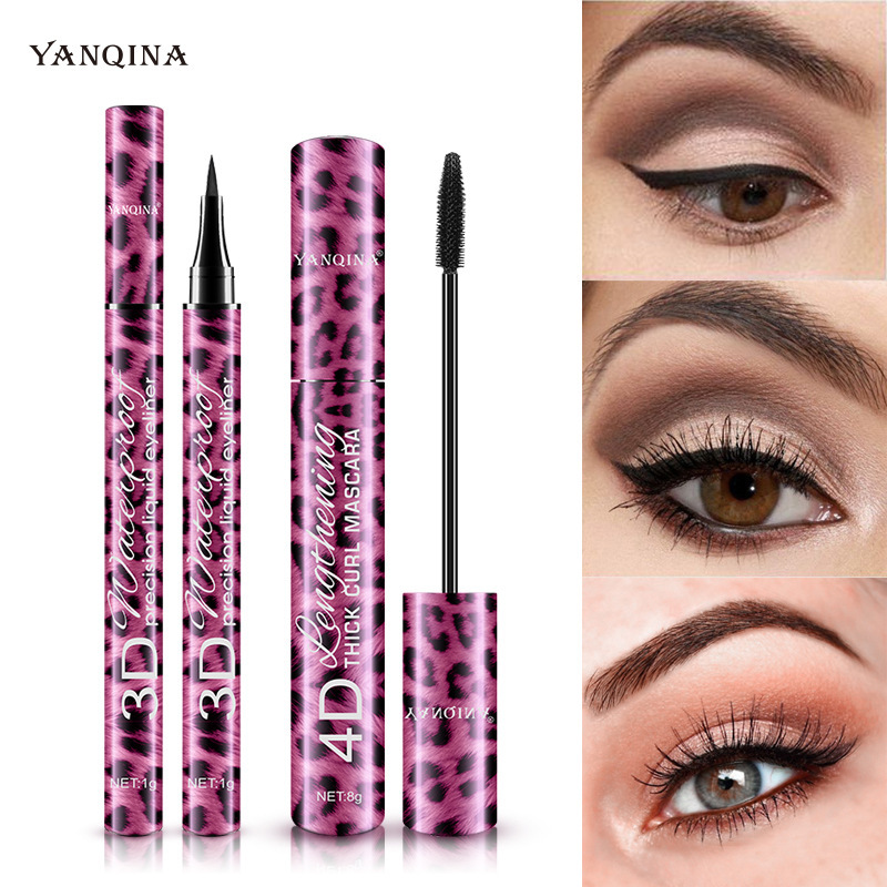 2Pcs Liquid Eyeliner Pencil+4D Waterproof Mascara Set Cosmetics Eye Liner Thick Curling Mascara Eyebrow Pencil Eyes Makeup Eye Shadow