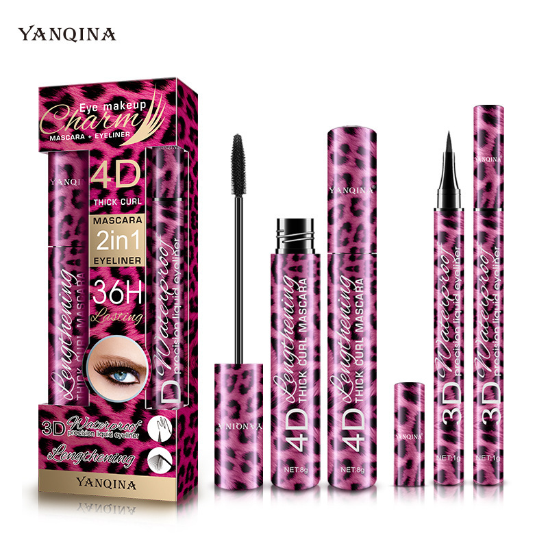 2Pcs Liquid Eyeliner Pencil+4D Waterproof Mascara Set Cosmetics Eye Liner Thick Curling Mascara Eyebrow Pencil Eyes Makeup Eye Shadow