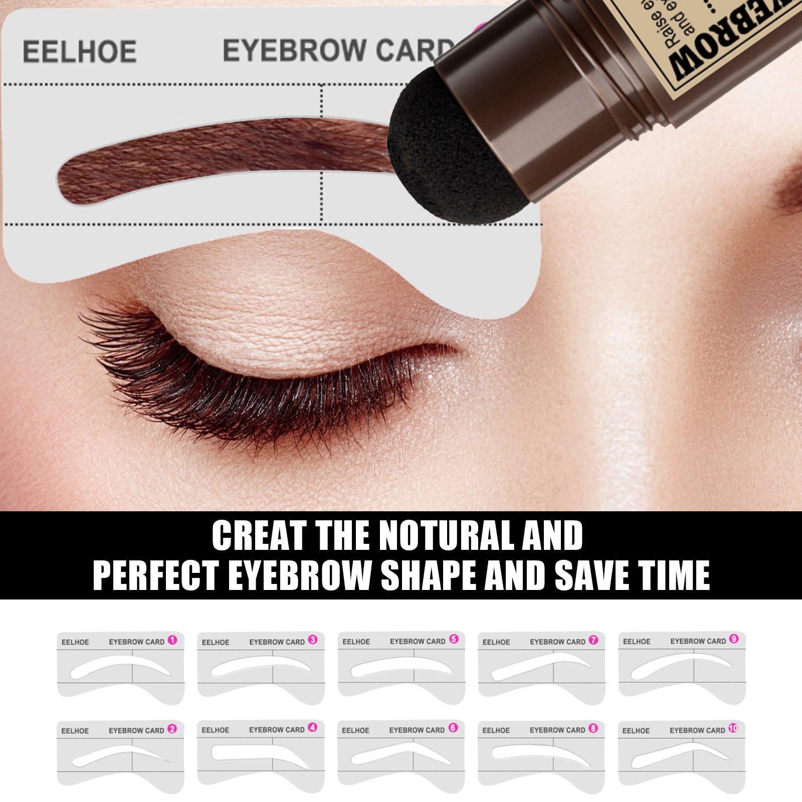 One Step Makeup Kit Eyebrow Powder Stamp Shaping Kit Long Lasting Contouring Eyebrow Shape Stamp Brow with 10 Eyebrow Stencils 2 Brushes Eye Shadow