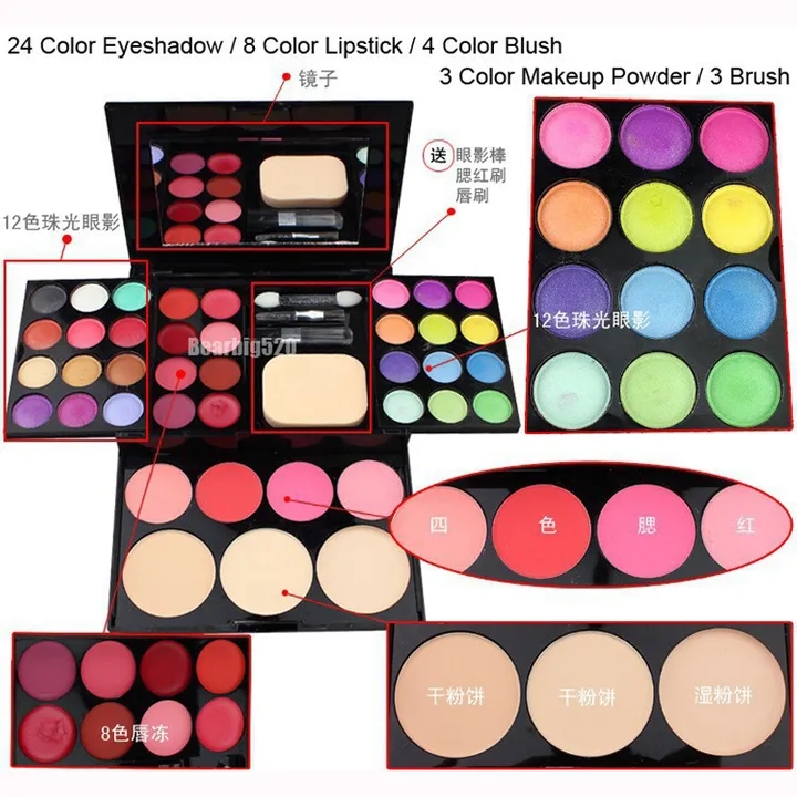 Makeup Set 39 Colors Eye Shadow Lipstick Blush +  Makeup Brushes + Mascara + Eyeliner + Eyebrow Powder Set + Brown Liquid Foundation + Powder puff Makeup Kit