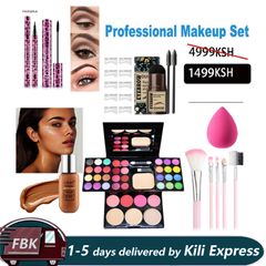 Makeup Set 39 Colors Eye Shadow Lipstick Blush +  Makeup Brushes + Mascara + Eyeliner + Eyebrow Powder Set + Brown Liquid Foundation + Powder puff Makeup Kit As picture