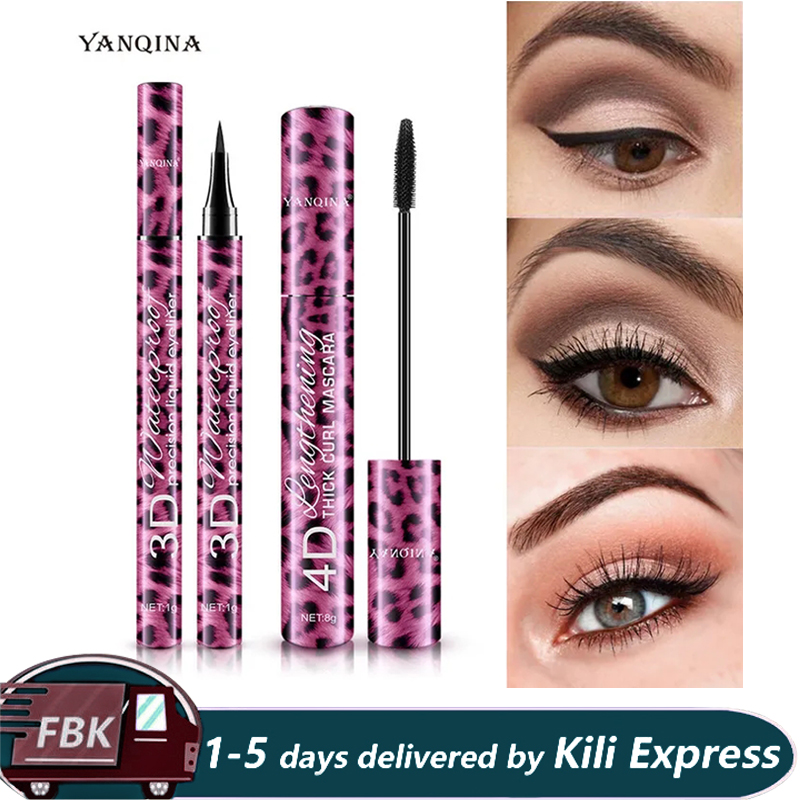 2Pcs Liquid Eyeliner Pencil+4D Waterproof Mascara Set Cosmetics Eye Liner Thick Curling Mascara Eyebrow Pencil Eyes Makeup Eye Shadow
