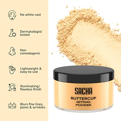 SACHA Buttercup Setting Powder Translucent Face Powder to Set Makeup Foundation or Concealer Finish Loose Oil Control Yellow