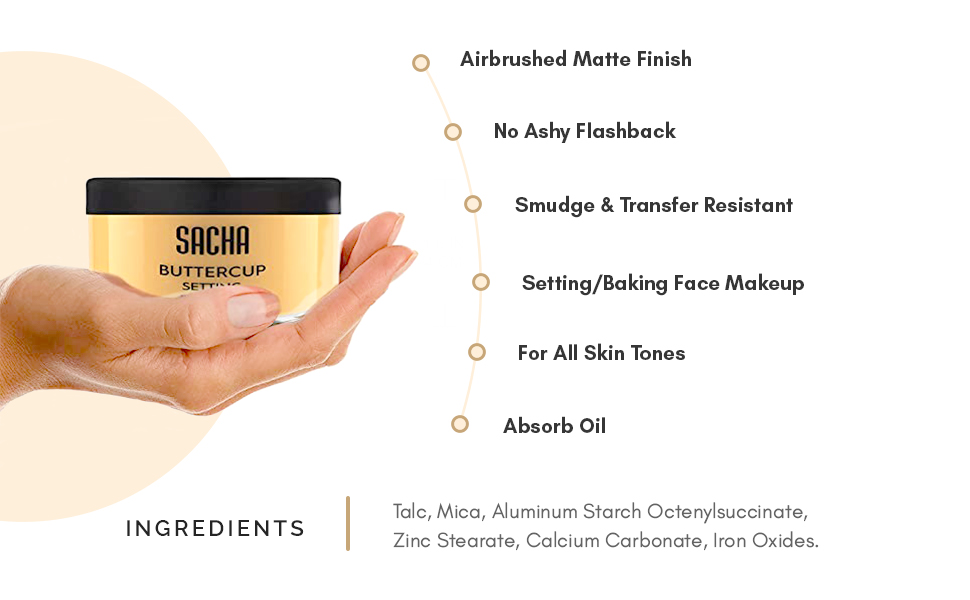 SACHA Buttercup Setting Powder Translucent Face Powder to Set Makeup Foundation or Concealer Finish Loose Oil Control Yellow