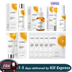 10Pcs Skin Care Set Vitamin C Facial Cleanser100g +Hydrating Spray100ML+Vitamin C  Serum 30ML +  Lotion120ML + 5Pcs Masks+Eye Cream 20g as pictures as pictures