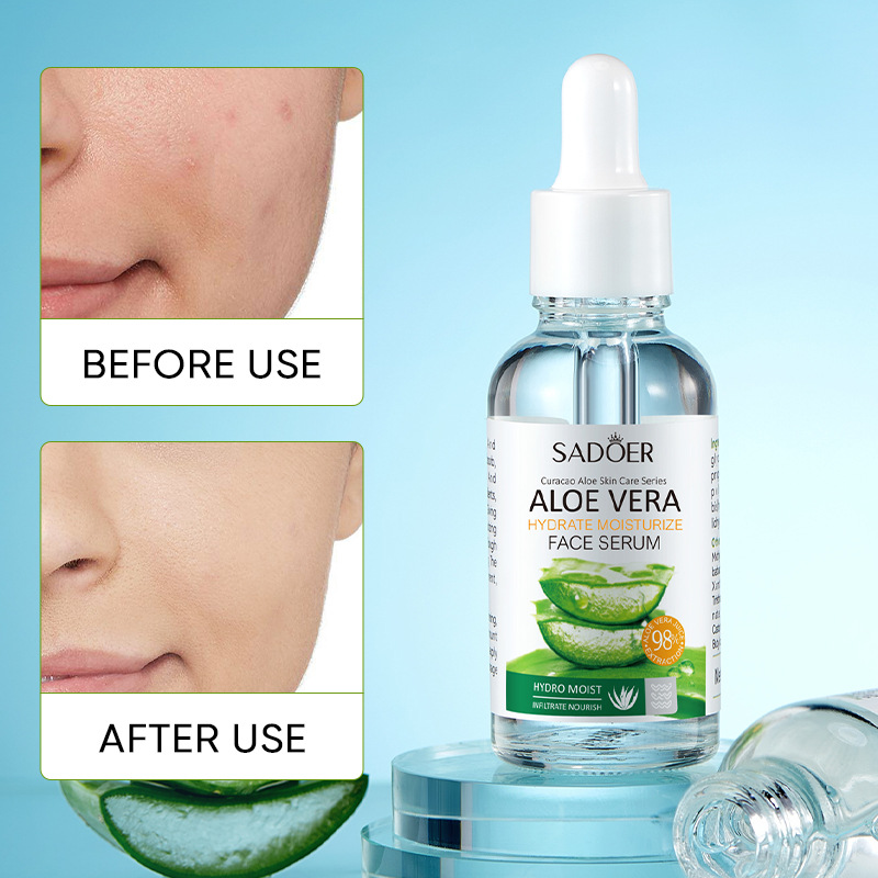 SADOER 4 in 1 Skin Care Set Aloe Facial Cleanser  + Face Essence +Face Brightening Cream +Lipstick