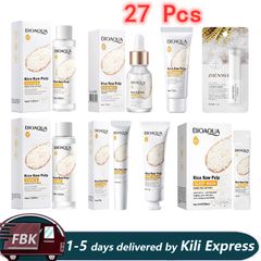 27Pcs  Rice Raw Pulp Skin Care Sets & Kits Facial Cleanser + Moisturizing lotion + Face Essence +Face  Toner +Eye Cream +  Masks +Lipstick + Hand Cream as picture