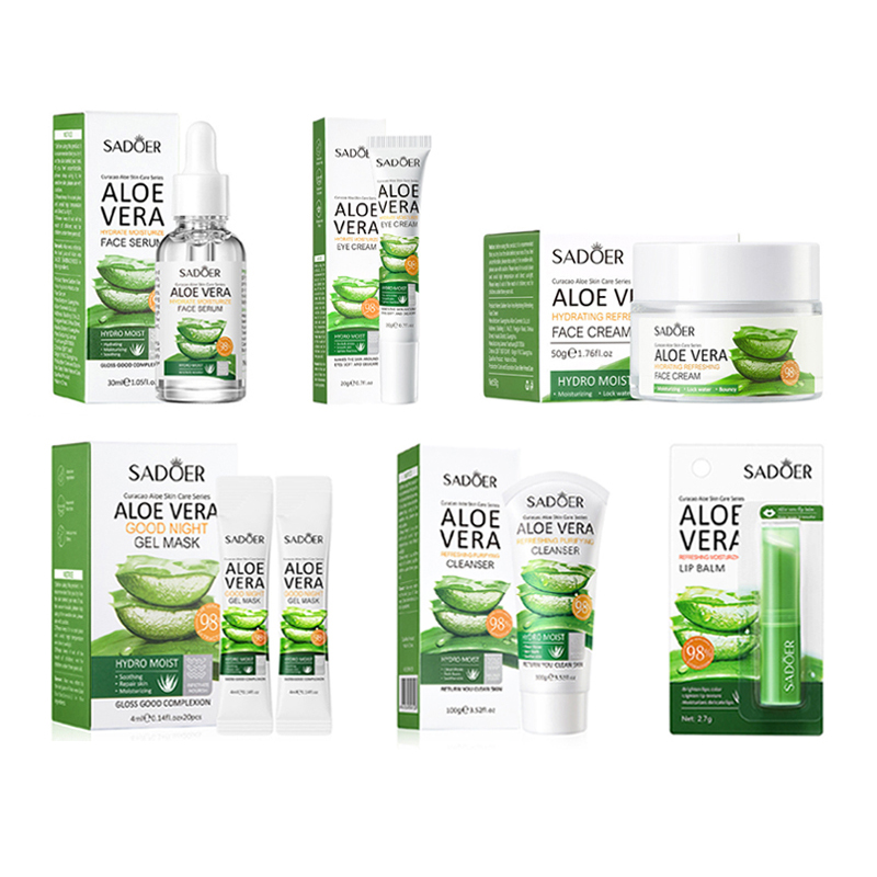 25PCS Skin Care Set Aloe Facial Cleanser  + Face Essence +Face Brightening Cream +Lipstick+Eye Cream+ Masks 20PCS