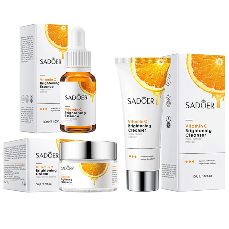 3 in 1 Vitamin C Serum, Vitamin C Brightening Facial Cleanser and VC Face Brightening Cream Skin Care Kit Anti Wrinkles, Moisturizing, Anti Aging, Fade Dark Spots, Anti Acne Cream+Vitamin C