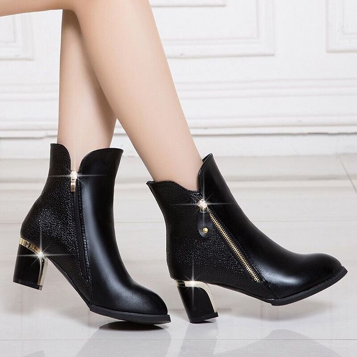 2018 Ladies New Chunky Heels Martin Boots Medium Boot 6cm