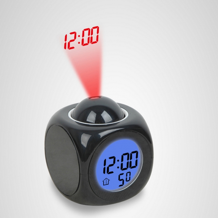 Multi-function LED projection alarm clock 2018 new fashion creative home projector alarm clock black