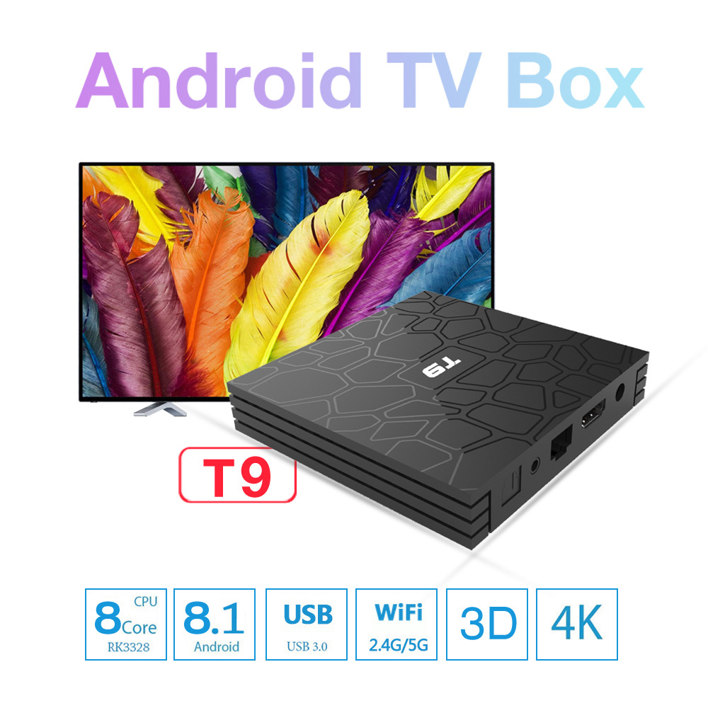 T9 Android 9.0 TV BOX 4G+64G RK3328 TVBox USB 3.0 2.4G+5G WiFi BT 4K HD Media Player TV Receiver