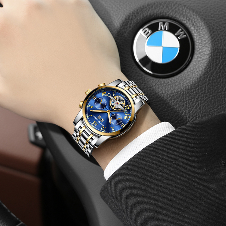 Multifunctional Swiss solid stainless steel Tourbillon automatic mechanical men watch fale watch Men watches Quartz Watches  Fashion Accessories