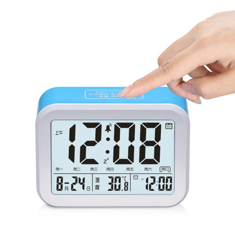 LCD electronic alarm clock Mute photosensitive Bedside Alarm Clocks Voice Announcements temperature